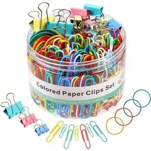 300 Pcs Paper Clips, Binder Clips and Rubber Bands, Office Supply‎ Set